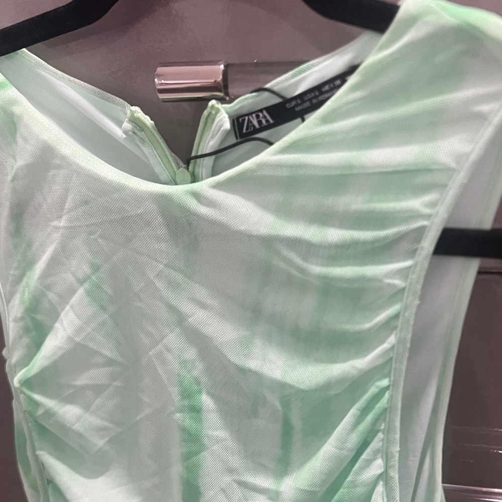 Zara Mint Green Sheer Ruched Maxi Dress - Picture 5 of 7